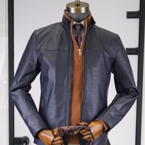 کاپشن-چرم-سرمه-ای